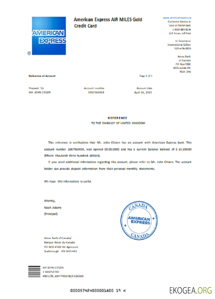 Canada , Carte de crédit American Express Air Miles Or , référence